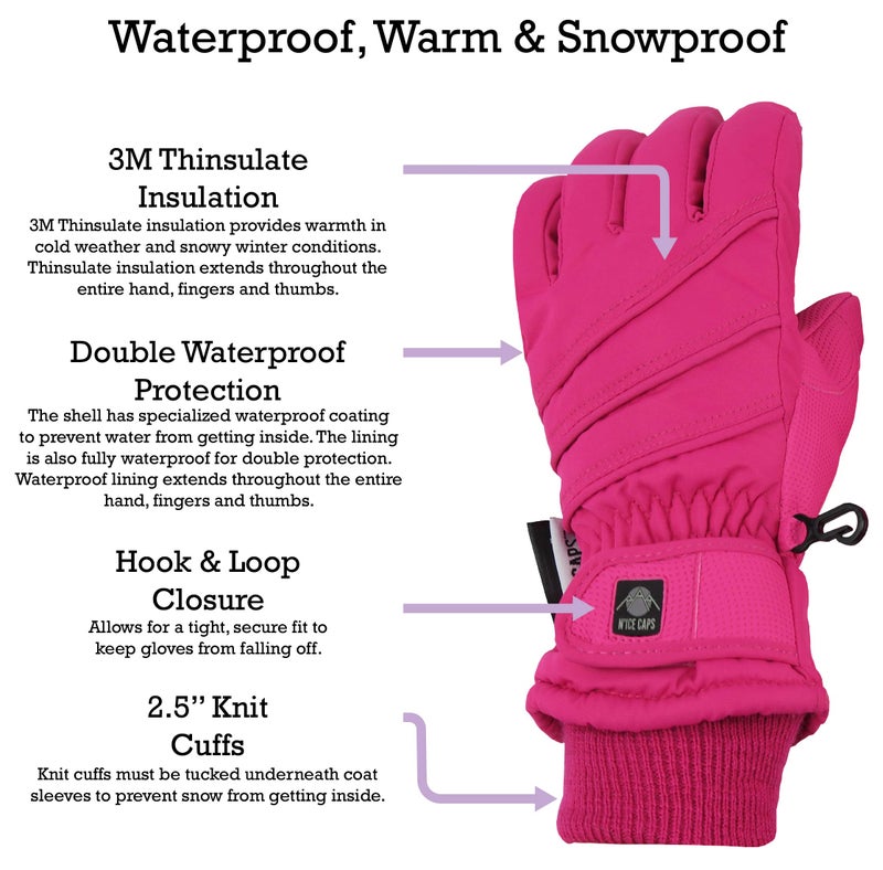 N'Ice Caps Kids Waterproof Winter Thinsulate Warm Gloves (Fuchsia, 10-12 Years) - Image 3